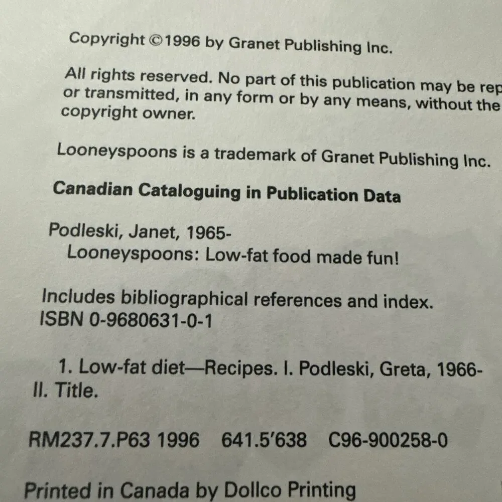 Looneyspoons Low-Fat Food Made‎ Fun Book by Greta Podleski and Janet Podleski